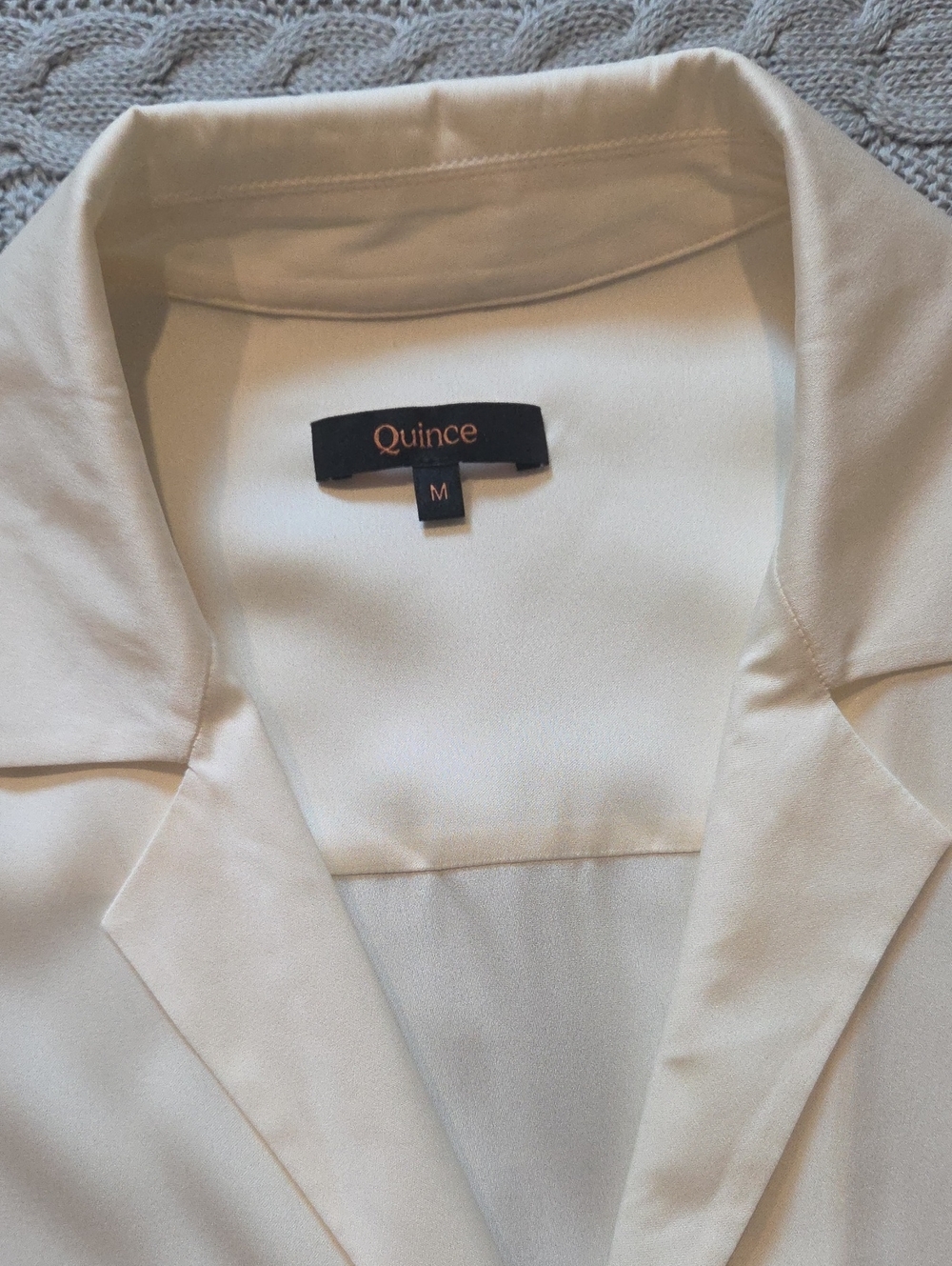 Quince Washable Stretch Silk Long Sleeve Notch Collar Blouse Top Cream Womens M - Picture 3 of 9